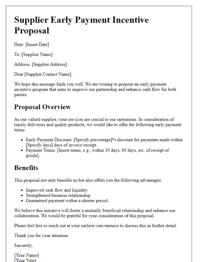 Letter template of supplier early payment incentive proposal.