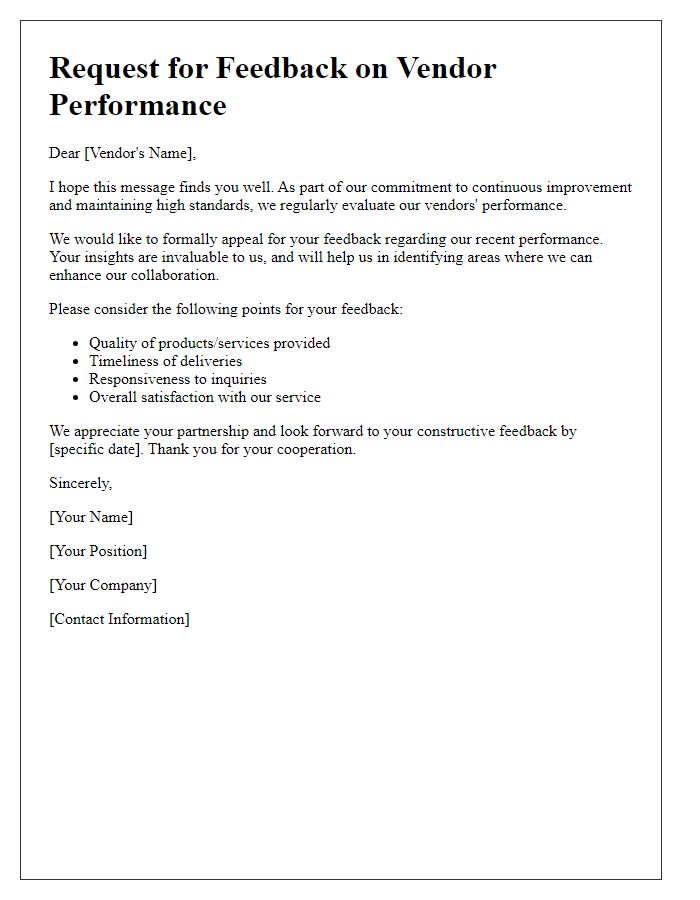 Letter template of appeal for vendor performance feedback