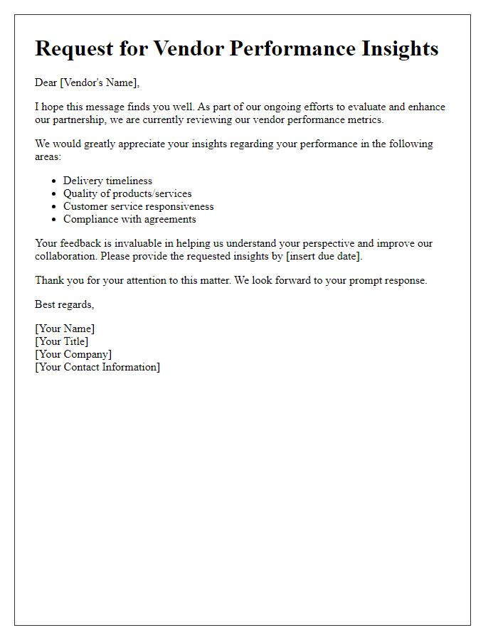 Letter template of request for vendor performance insights