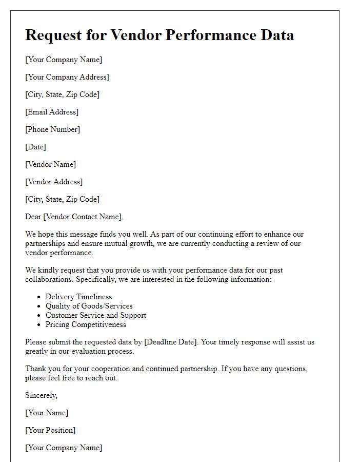 Letter template of solicitation for vendor performance data