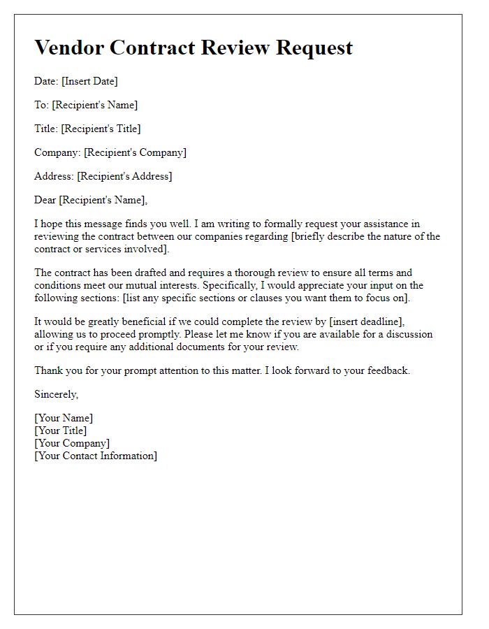 Letter template of vendor contract review request