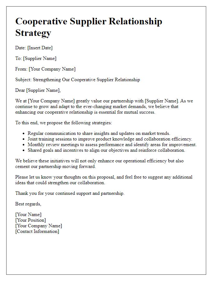 Letter template of cooperative supplier relationship strategy.