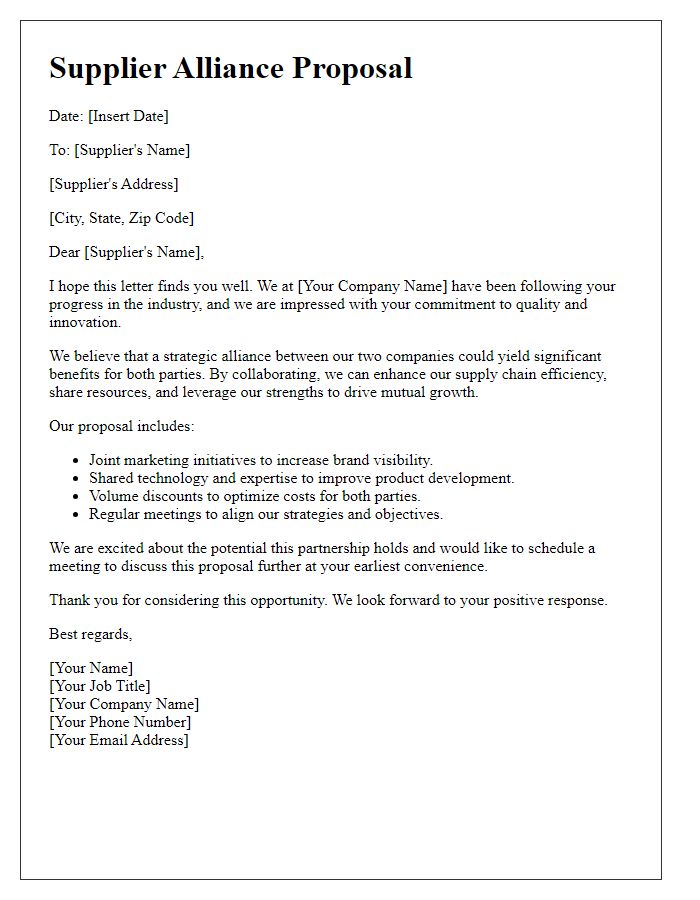 Letter template of supplier alliance proposal for mutual growth.