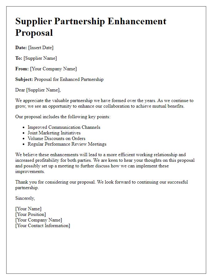 Letter template of supplier partnership enhancement proposal.