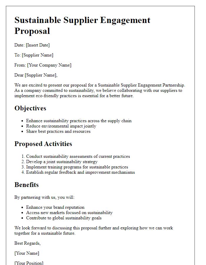 Letter template of sustainable supplier engagement proposal.