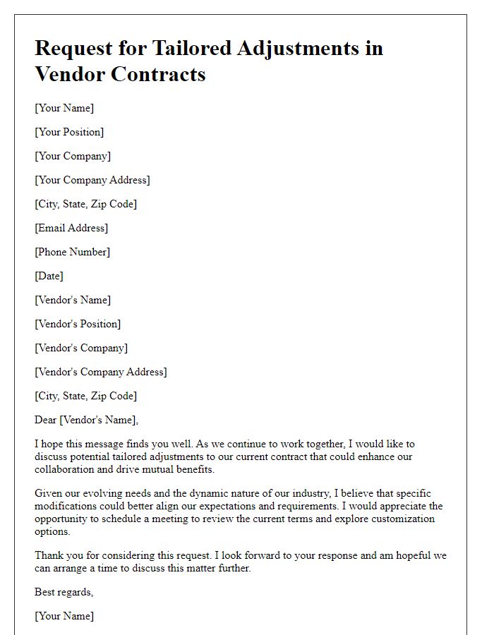 Letter template of asking for tailored adjustments in vendor contracts.