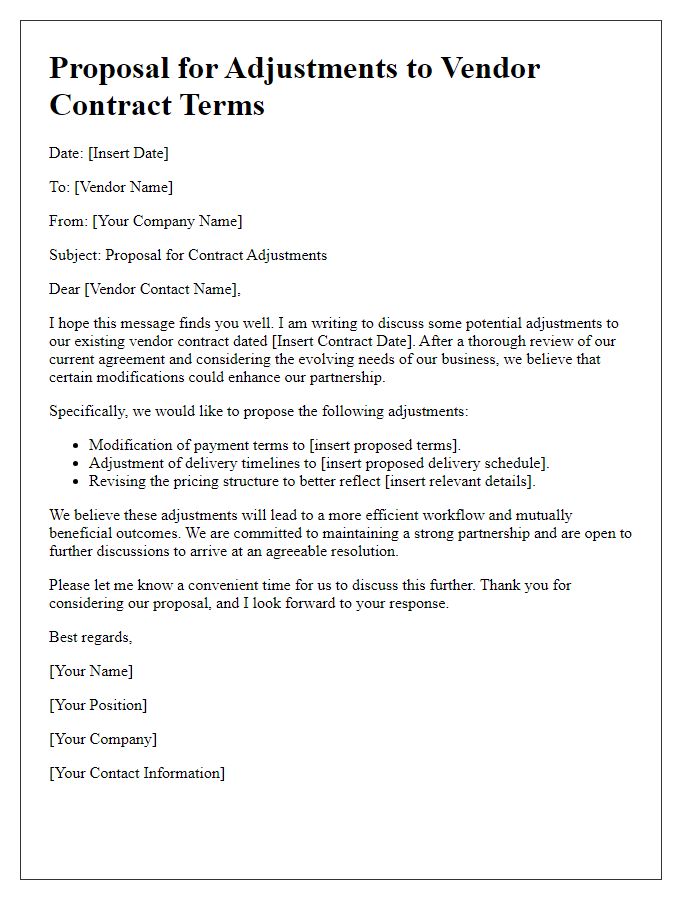 Letter template of proposing adjustments to vendor contract terms.