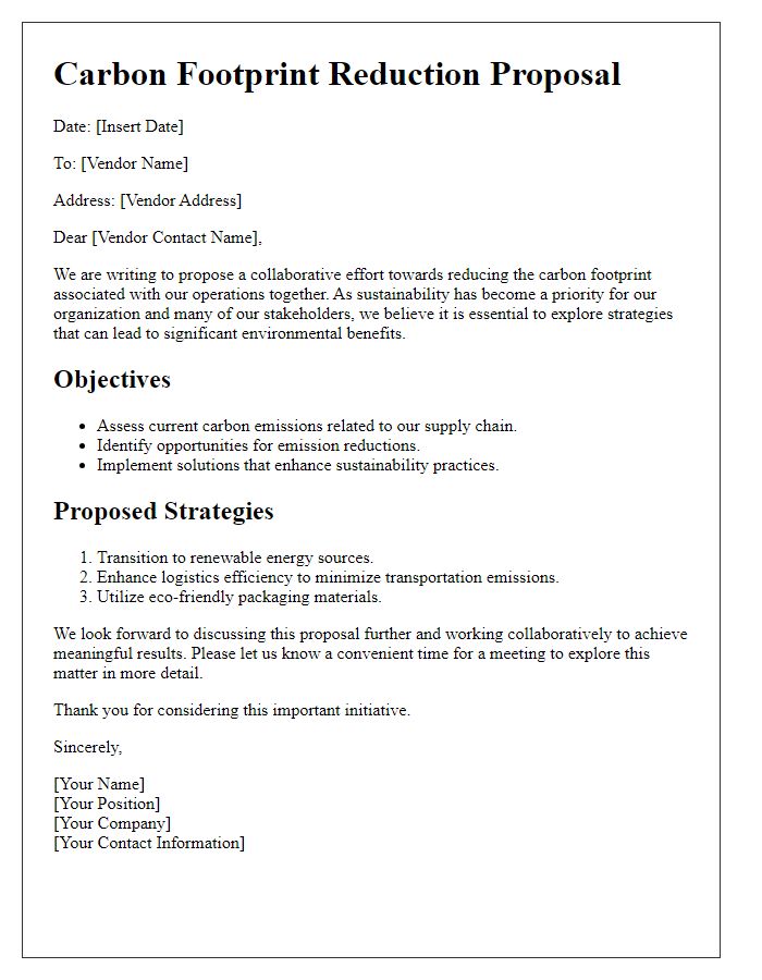 Letter template of vendor carbon footprint reduction proposal