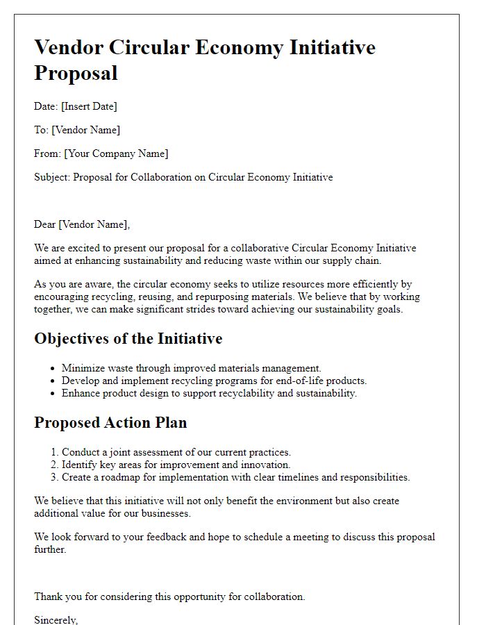 Letter template of vendor circular economy initiative proposal