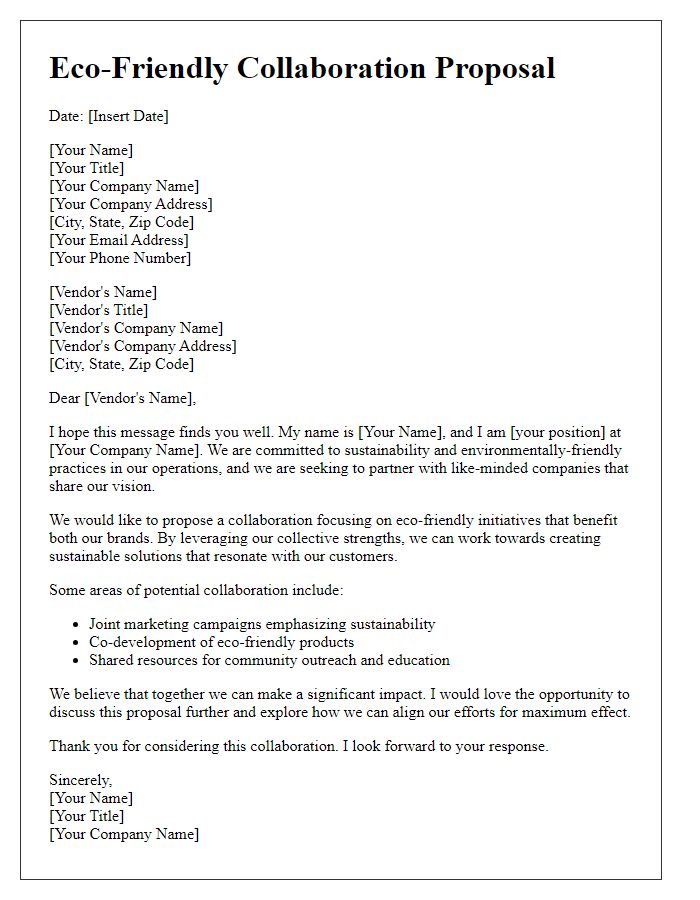 Letter template of vendor eco-friendly collaboration proposal