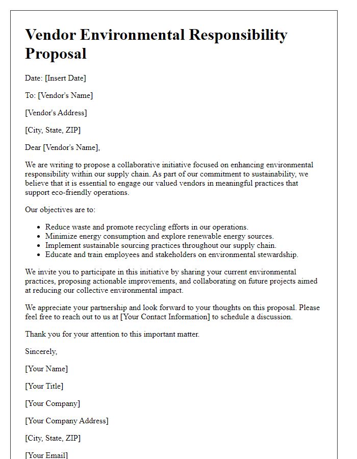 Letter template of vendor environmental responsibility proposal