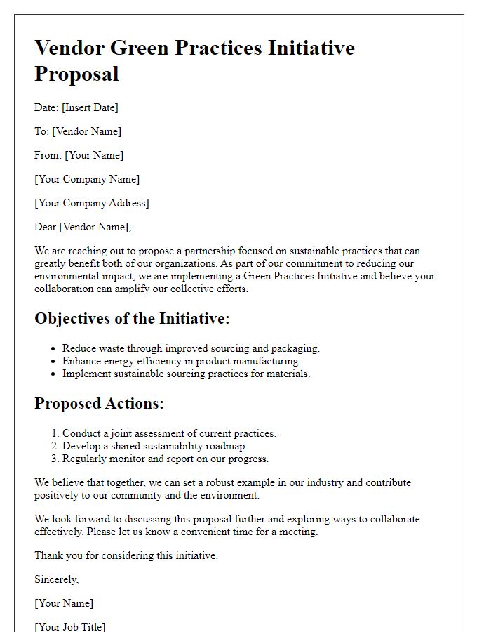 Letter template of vendor green practices initiative proposal