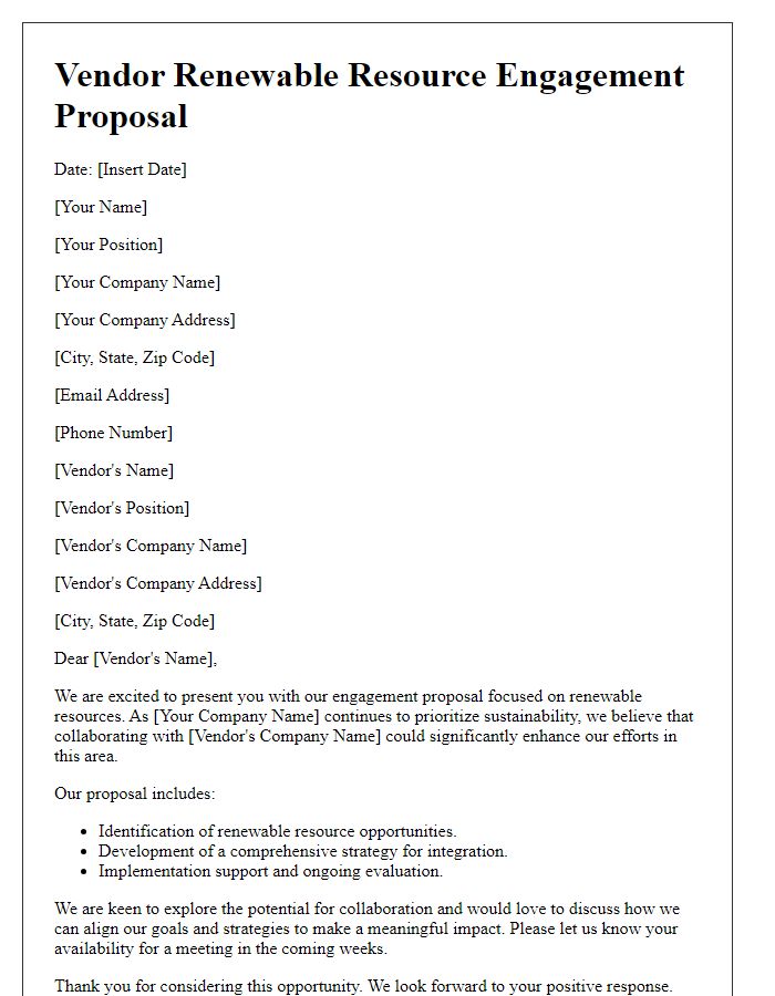 Letter template of vendor renewable resource engagement proposal