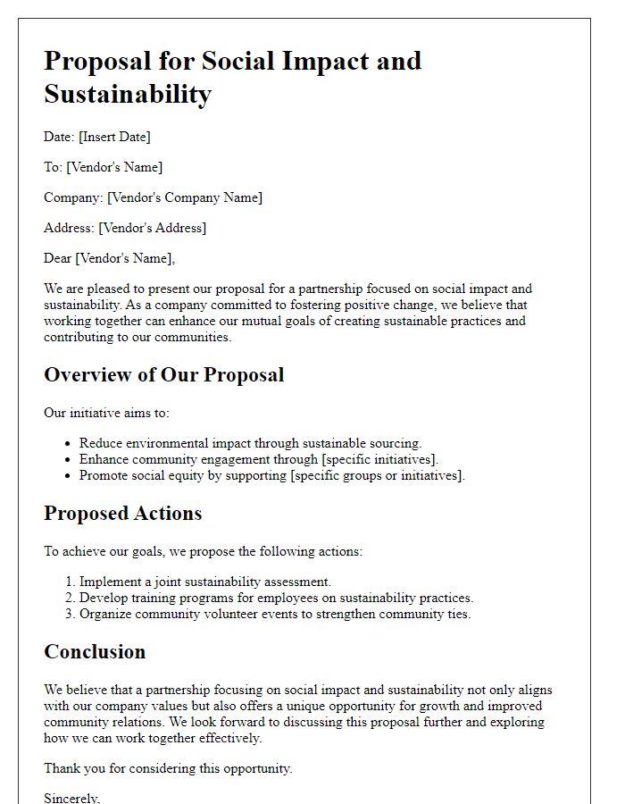 Letter template of vendor social impact sustainability proposal