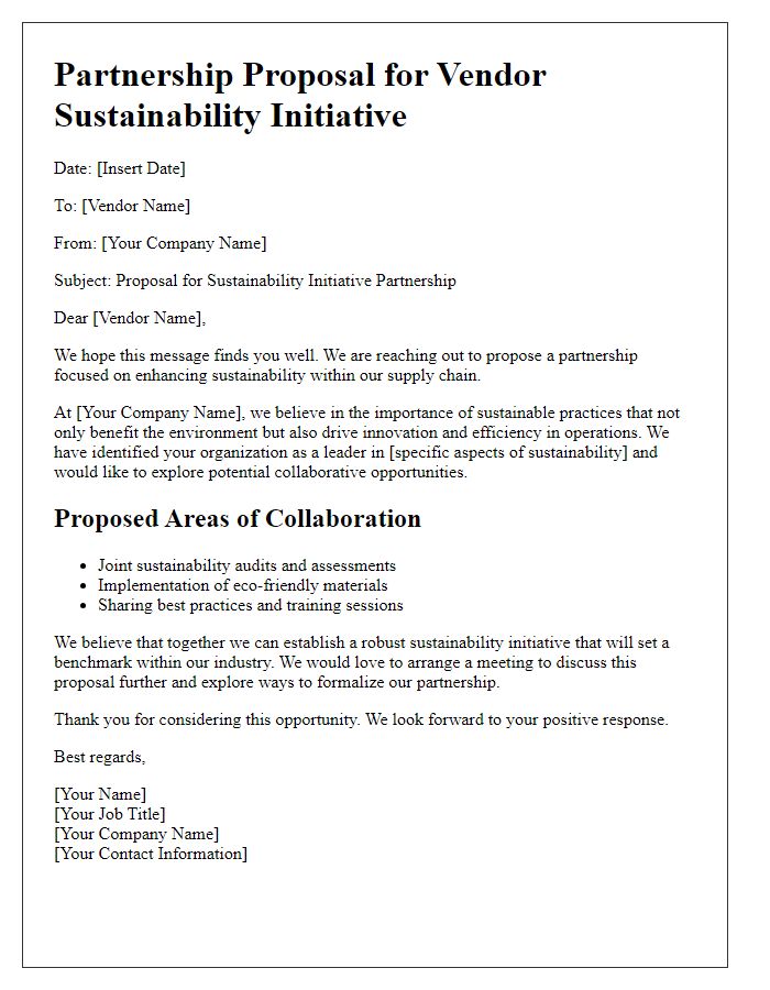 Letter template of vendor sustainability initiative partnership proposal