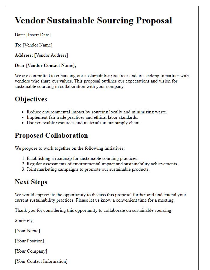 Letter template of vendor sustainable sourcing proposal