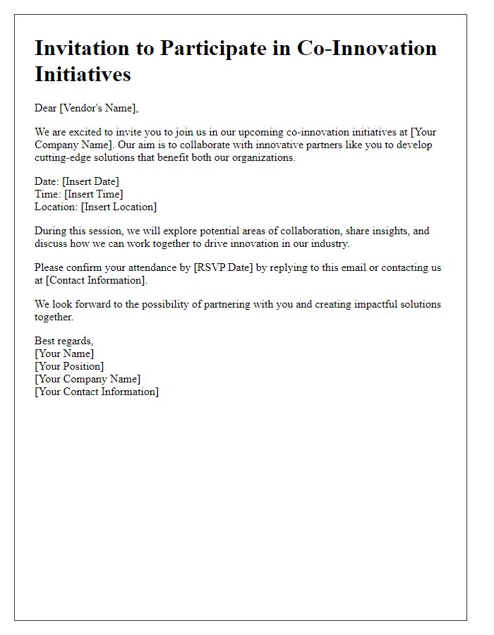 Letter template of invitation to vendors for co-innovation initiatives.