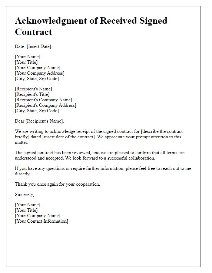 Letter Template For Confirming Receipt Of Signed Agreement Free 