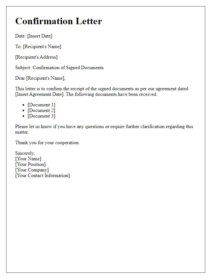 Letter Template For Confirming Receipt Of Signed Agreement Free 