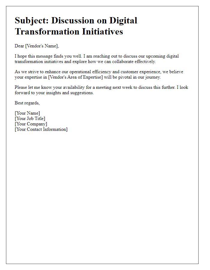 Letter template of vendor digital transformation discussion