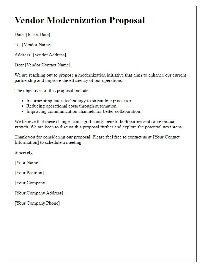 Letter template of vendor modernization proposal