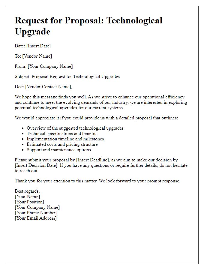 Letter template of vendor technological upgrade proposal request