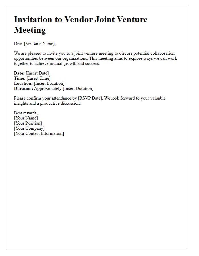 Letter template of invitation for vendor joint venture meeting