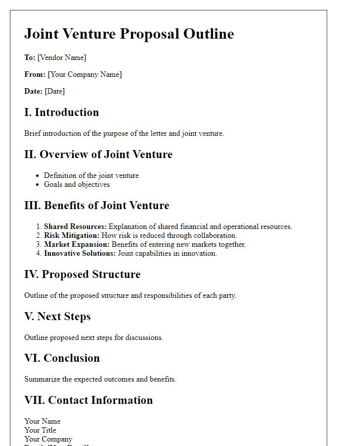 Letter template of outline for vendor joint venture benefits