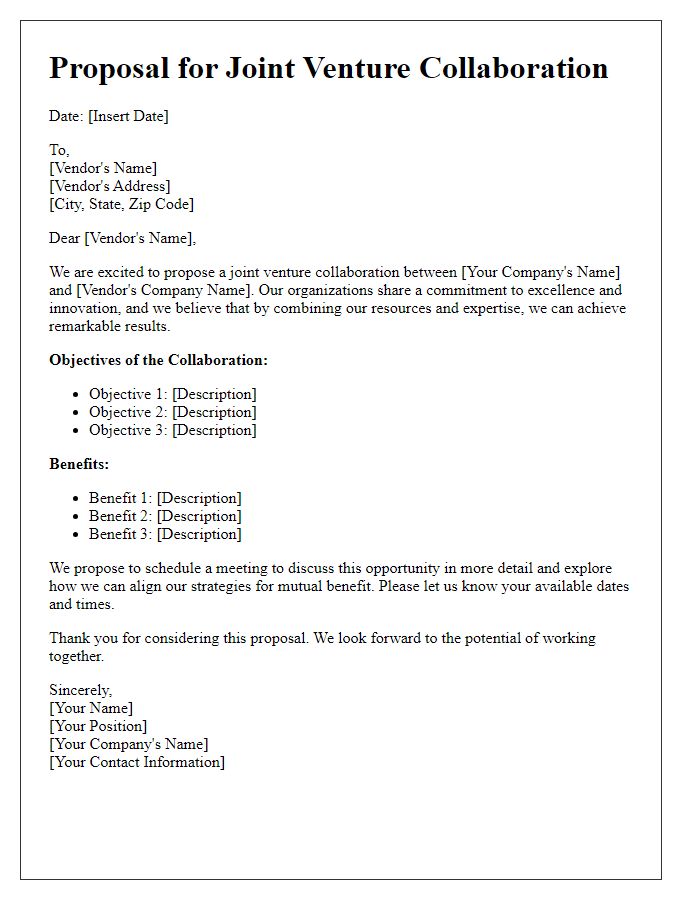 Letter template of proposal for vendor joint venture collaboration