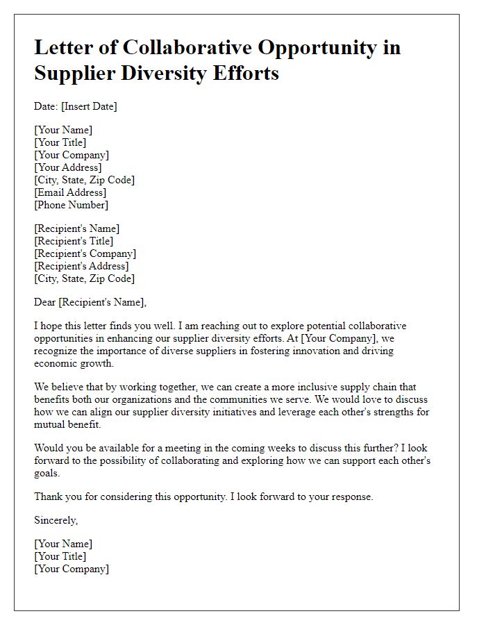 Letter template of Collaborative Opportunity in Supplier Diversity Efforts