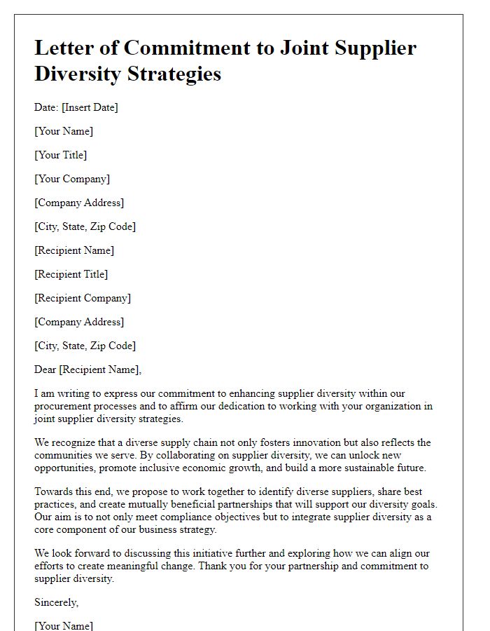 Letter template of Commitment to Joint Supplier Diversity Strategies