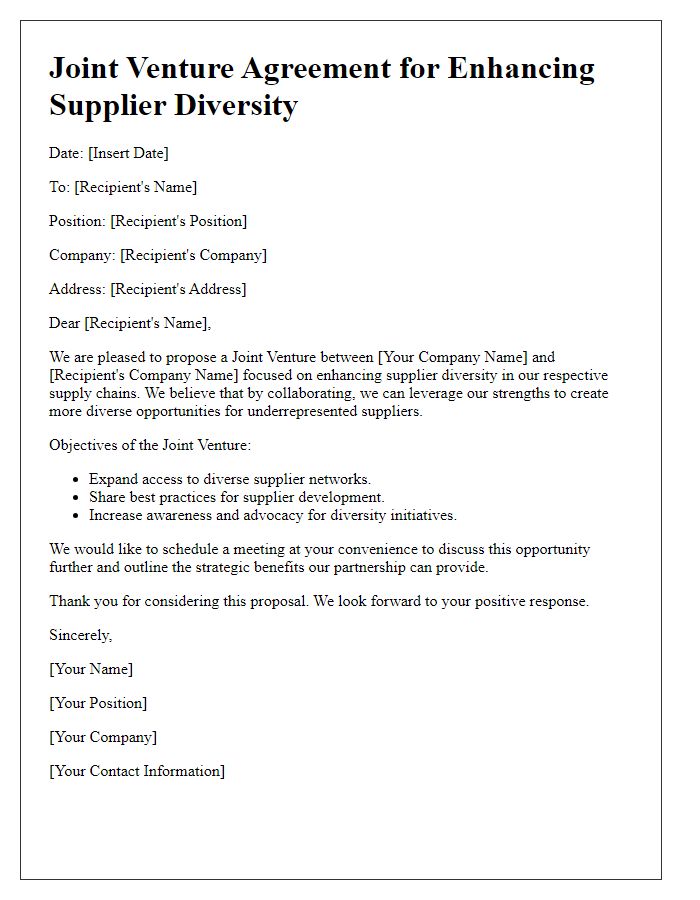 Letter template of Joint Venture for Enhancing Supplier Diversity