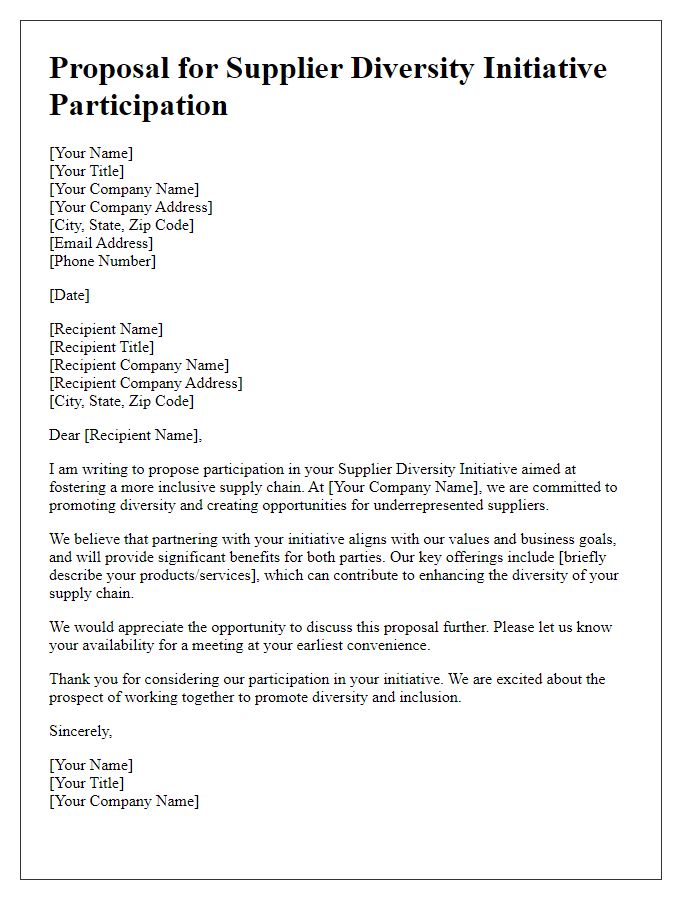 Letter template of Proposal for Supplier Diversity Initiative Participation