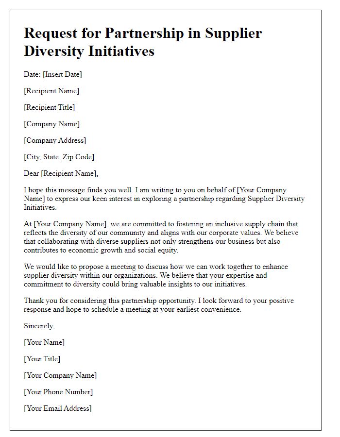 Letter template of Request for Partnership in Supplier Diversity Initiatives