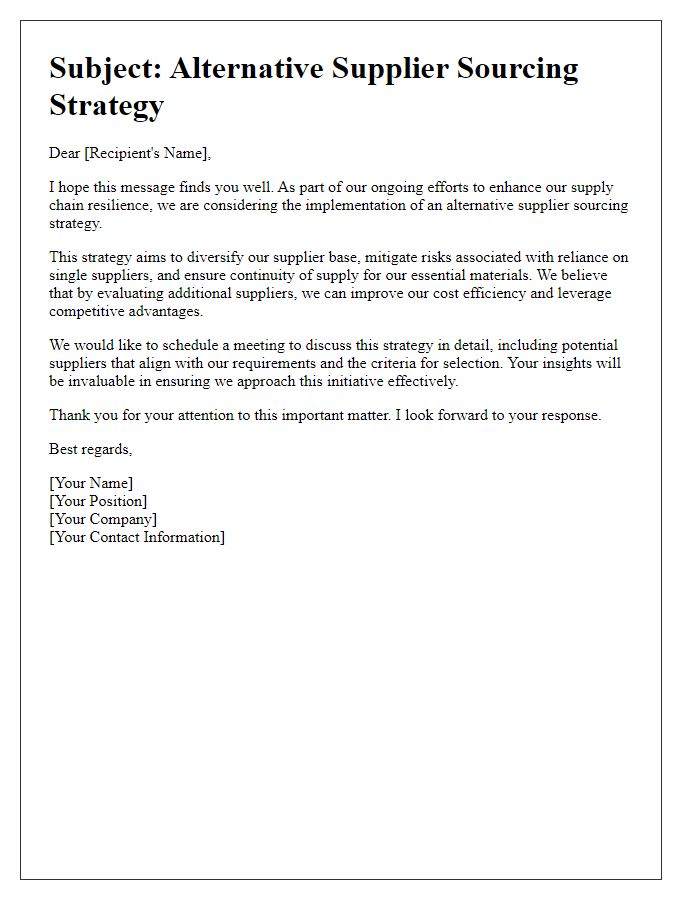 Letter template of alternative supplier sourcing strategy