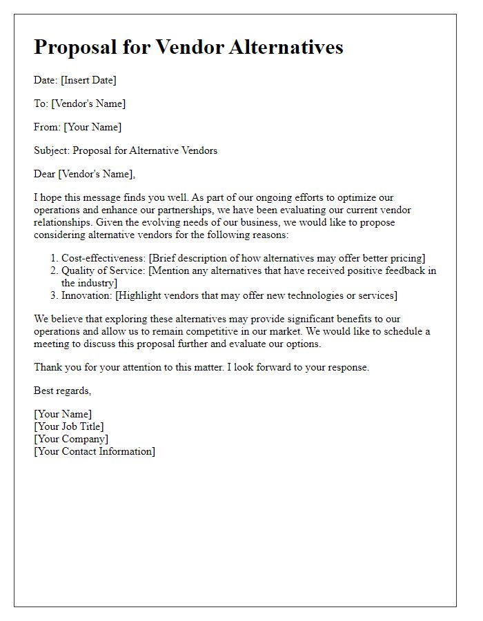 Letter template of proposing vendor alternatives
