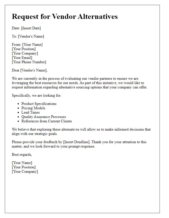Letter template of sourcing vendor alternatives