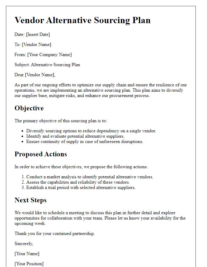 Letter template of vendor alternative sourcing plan