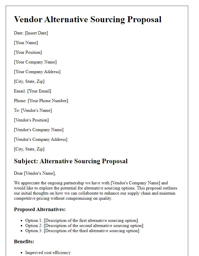 Letter template of vendor alternative sourcing proposal