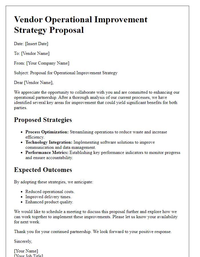 Letter template of vendor operational improvement strategy proposal