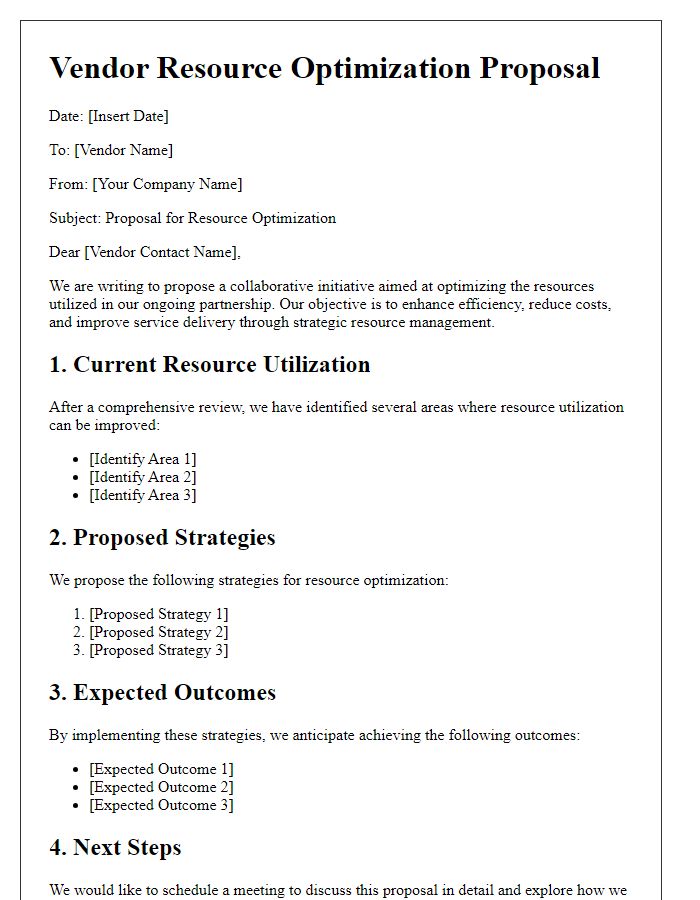 Letter template of vendor resource optimization proposal