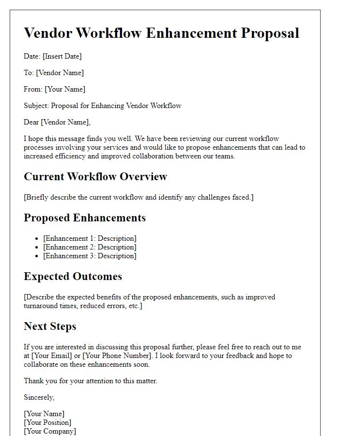 Letter template of vendor workflow enhancement proposal