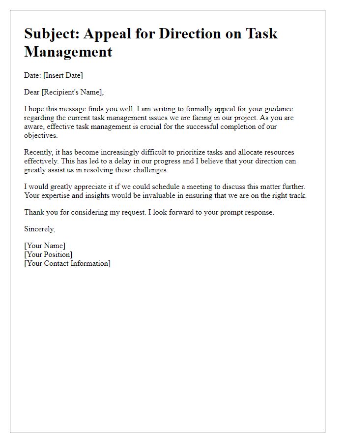 Letter template of appeal for direction on task management