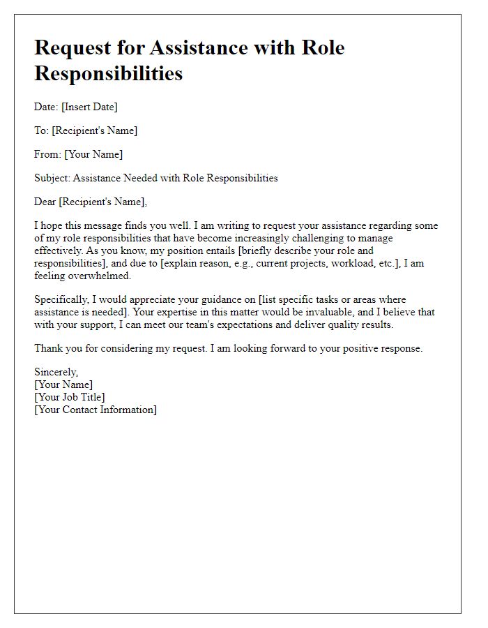 Letter template of assistance needed with role responsibilities