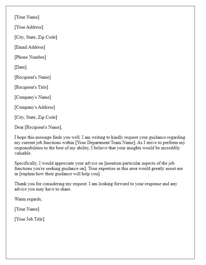 Letter template of request for guidance on job functions