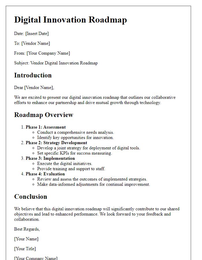 Letter template of vendor digital innovation roadmap