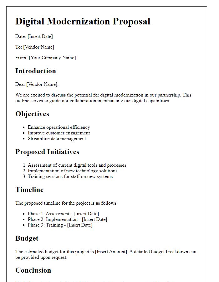 Letter template of vendor digital modernization outline