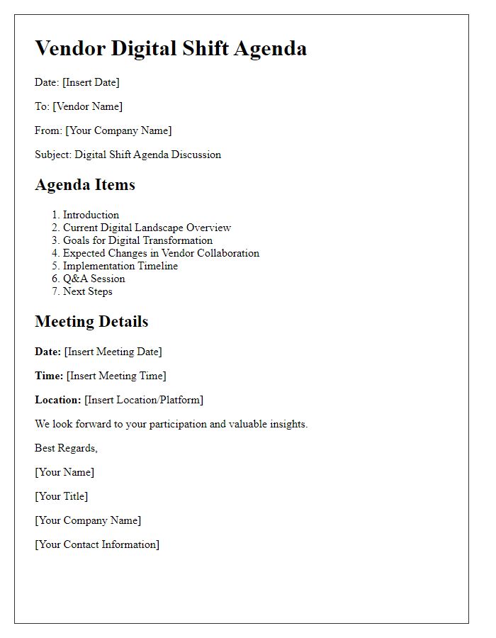 Letter template of vendor digital shift agenda