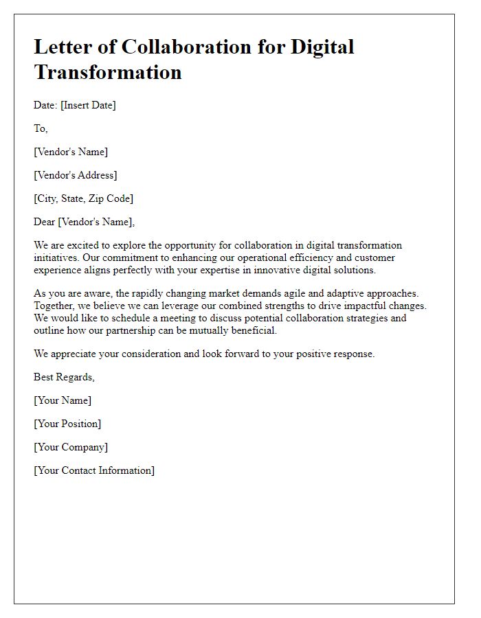 Letter template of vendor digital transformation collaboration