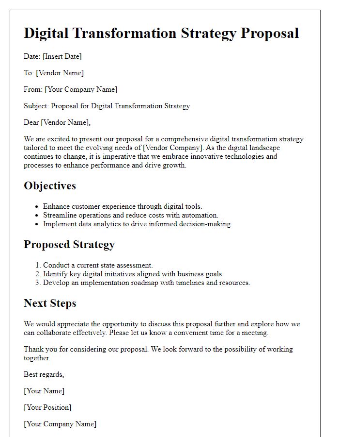 Letter template of vendor digital transformation strategy proposal